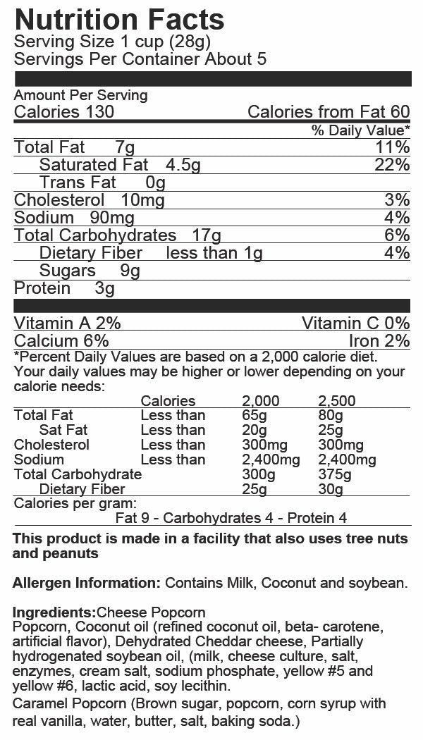 Just Poppin Popcorn - Crazy Pleasy Mix Popcorn Nutritional Label
